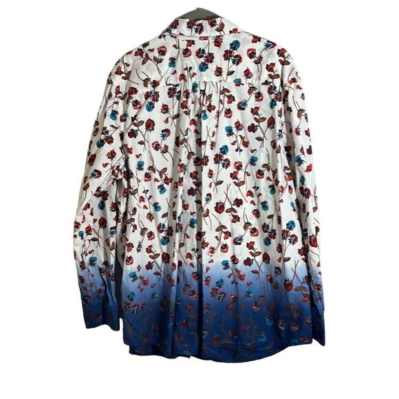 Lands End Top Women XL Blue Floral Summer Feminine Retro Tropical Ombre 80s - Picture 9 of 12